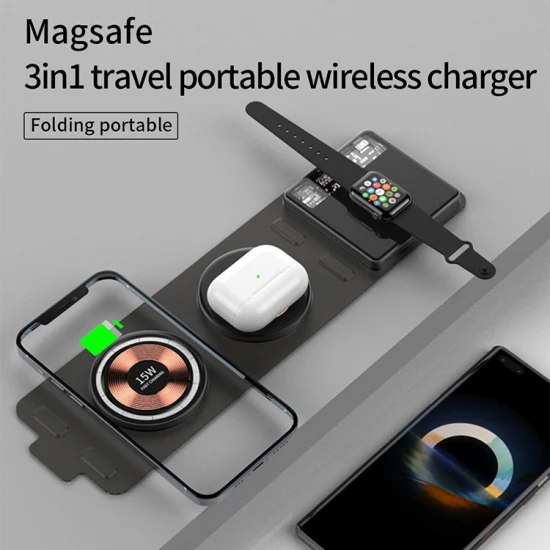 New Folding 3 in 1 Fast Charger 15W Wireless Charging Station for Apple Watch Series 6/5 for iPhone 14 PRO Max