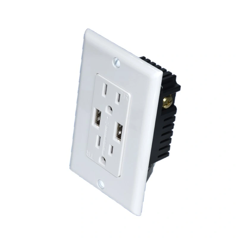 Wall Plate Socket USB Charger with Dual USB Type-A Charger Outlet 5.0VDC 2.1A/4.2A Double US Standard Power Socket