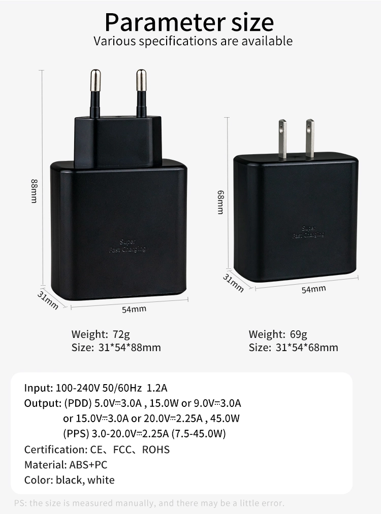 Fast Charging Pd 25W 45W Super Fast Type C Cell Phone Charger for Samsung S21 Plus S22 Note20 Ep-Ta800 Ep-Ta845 USB-C Power Adapter Travel Wall Charger EU Us UK