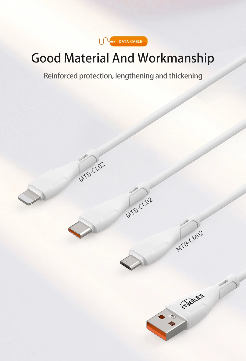 Mietubl Factory Wholesale 2.4A Type-C/USB/Lightning Soft Rubber Data Cable for iPhone/Android/Type C