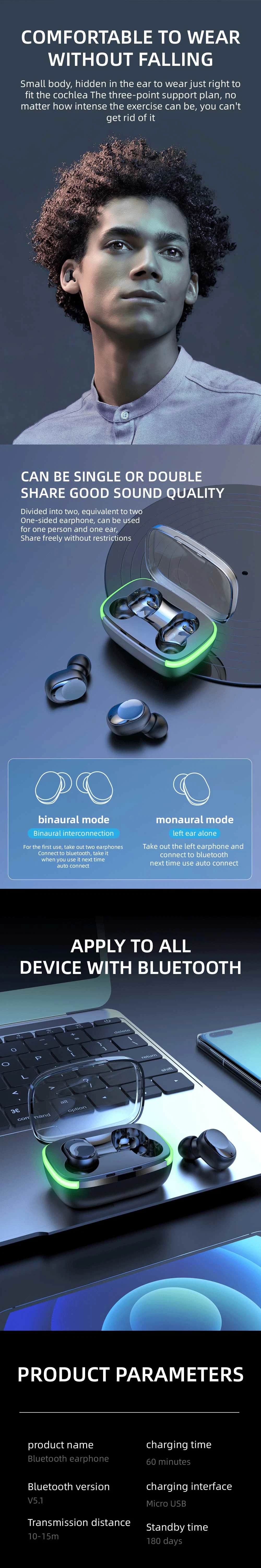 Y60 Bluetooth Earphone Tws True Wireless LED Display Stereo Headset