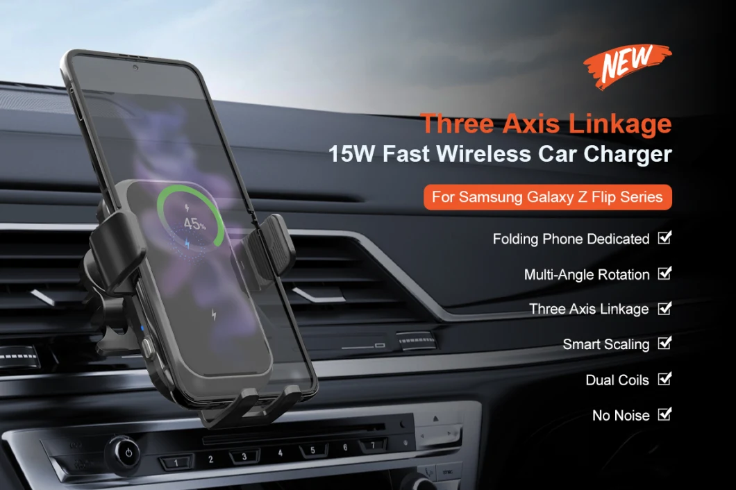Super Fast 15W Automatic Induction Wireless Car Charger Holders with 2 Coils and 3 Axis