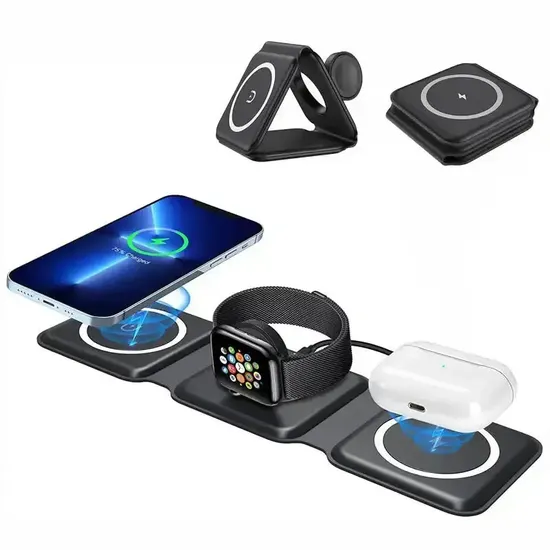Quick 15W Foldable Charging Qi 3 in 1 Wireless Phone Qi Wireless Charger Stand